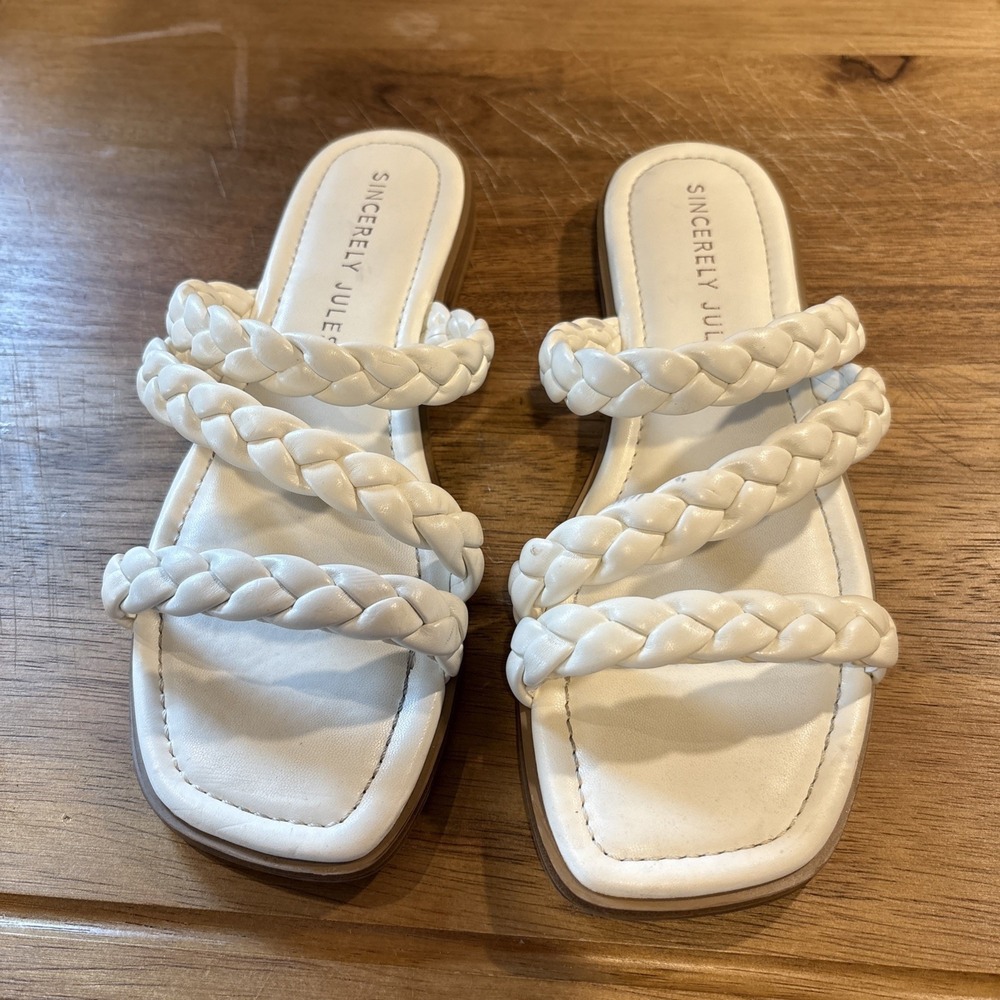 Women's Sincerely Jules Ivory Braided Strap Slide Flat Sandals  8M Bohemian